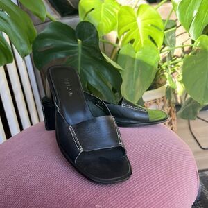 black Slide Block Heel Sandals Slip On Size 8